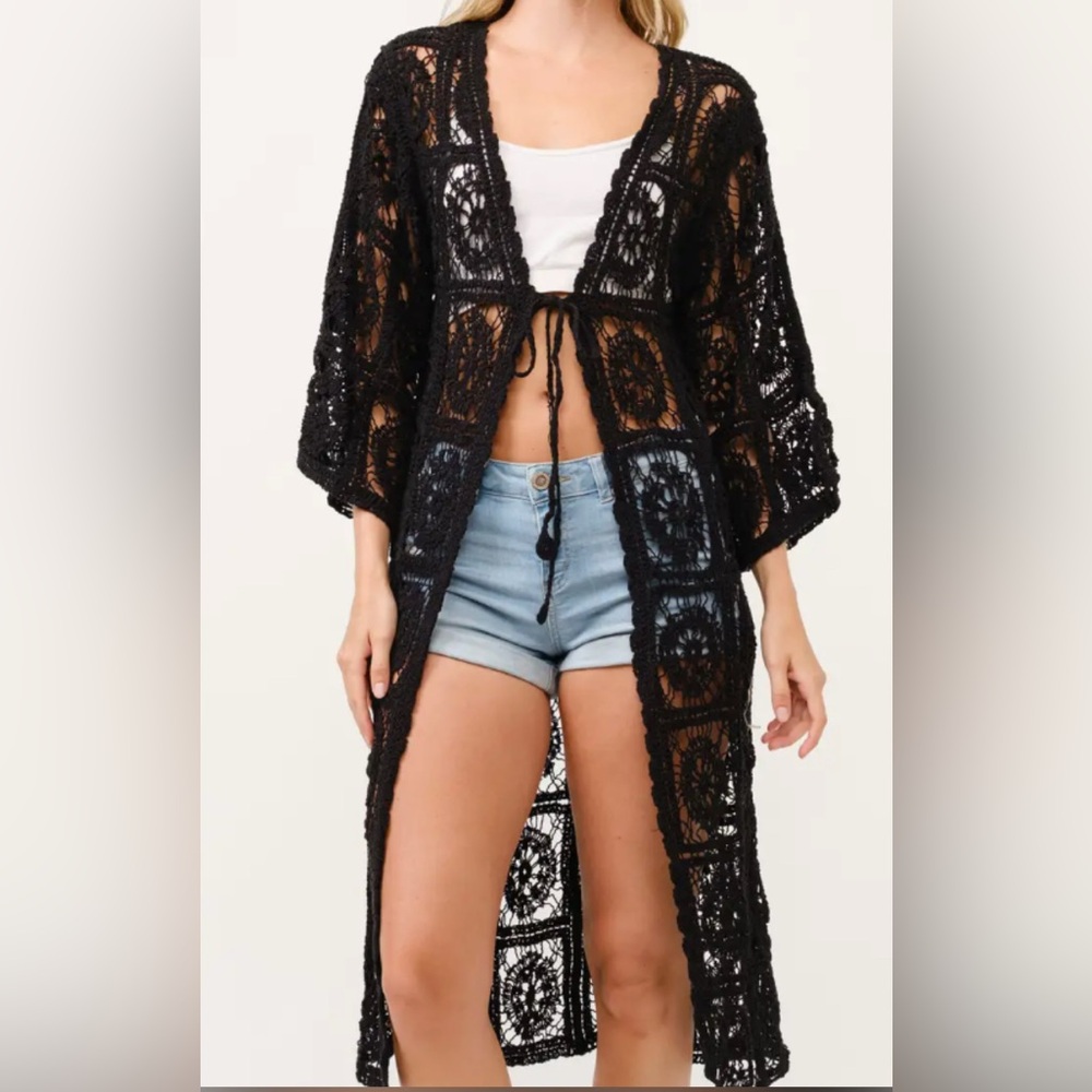New - Raj Women’s Black Crochet Lace Kimono/Cardigan